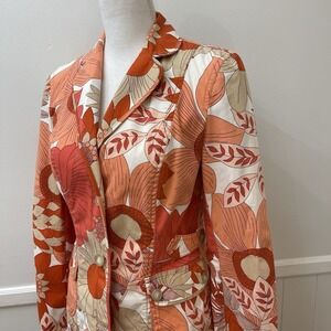 Ann Taylor LOFT Y2K Floral Blazer Jacket Coral Orange Red Size 8